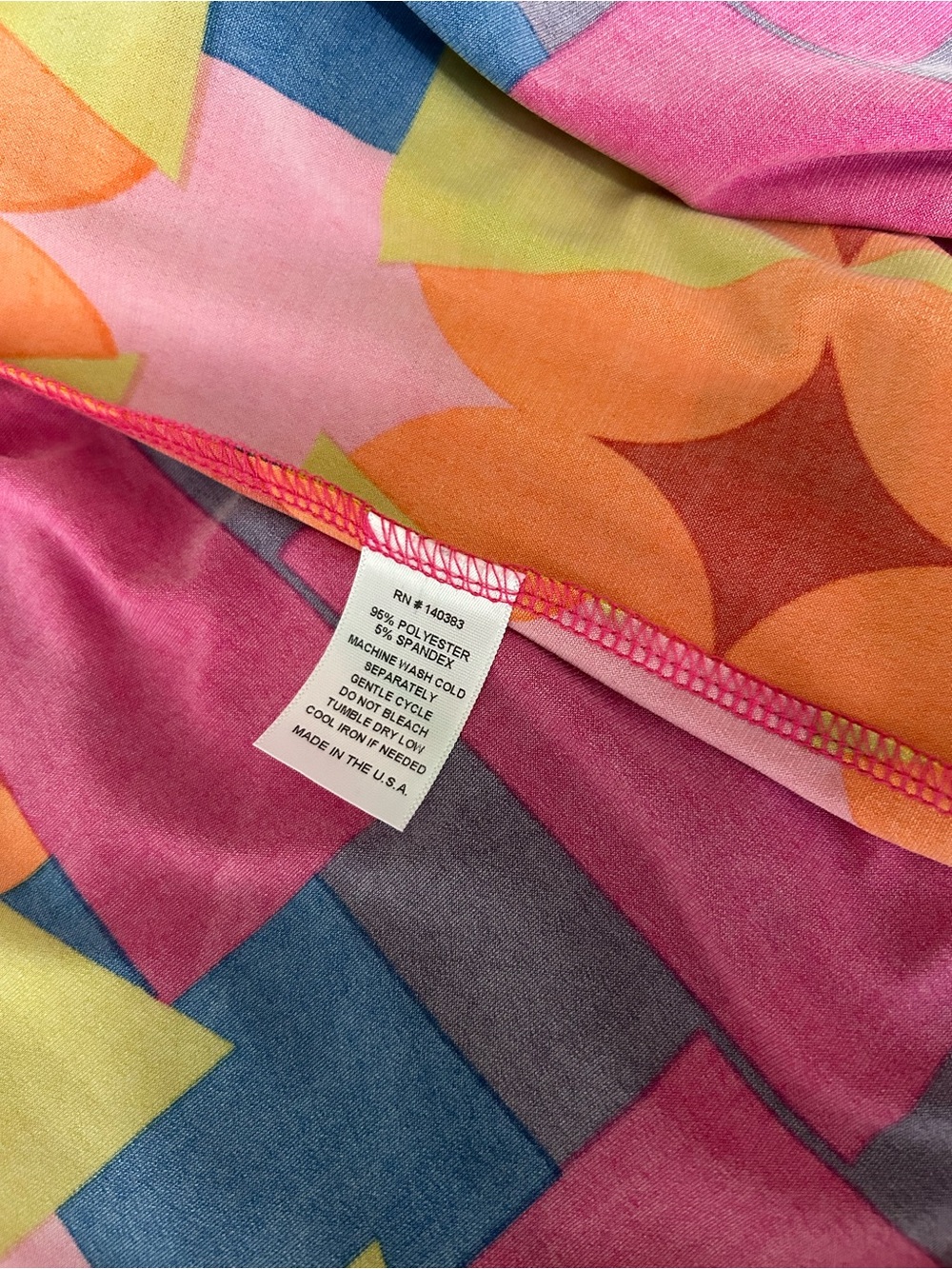 Marlow Vibrant Geometric Dress, Hot Pink, Yellow, Blue & Orange. Flair sleeves - Picture 6 of 6